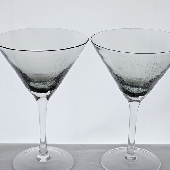 Pier 1 Smoke Crackle Martini Glasses 7.5" discontinued grey goblets 10z set- 2 - Picture 3 of 8